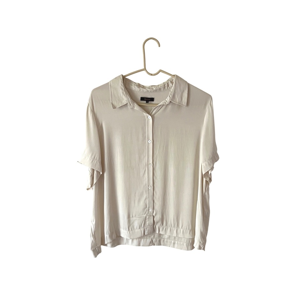 Quince Silk Stretch Short Sleeve Button Down Shirt Ivory XL Money Classic